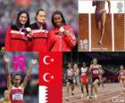 Bayanlar 1500 metre Atletizm podyum, Aslı Çakır Alptekin, Gamze Bulut (Türkiye) ve Maryam Yusuf Jamal (Bahreyn), Londra 2012